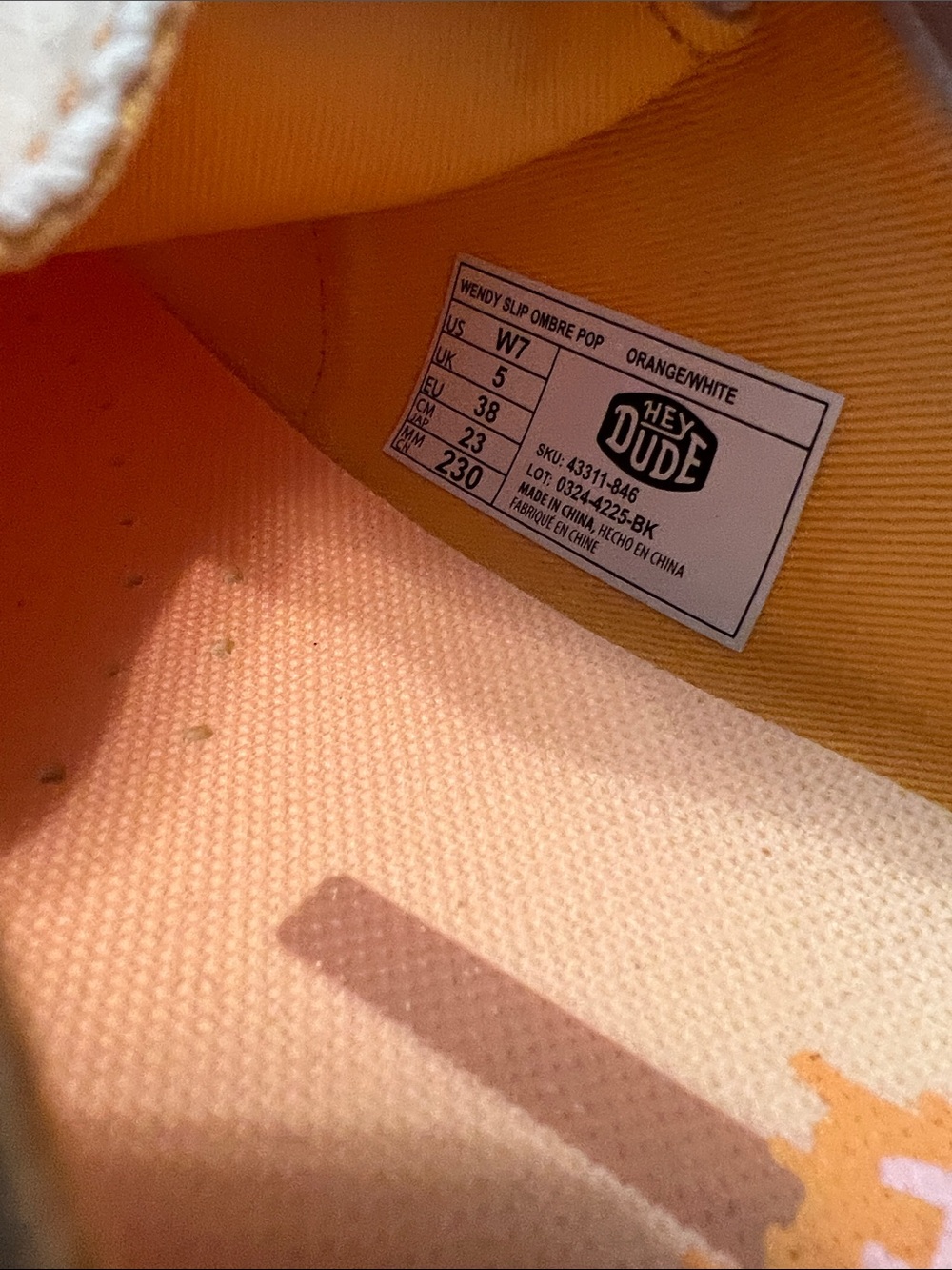 NWOT Hey Dude Slip-On Canvas Shoes in Orange and white size 7 - Picture 4 of 4